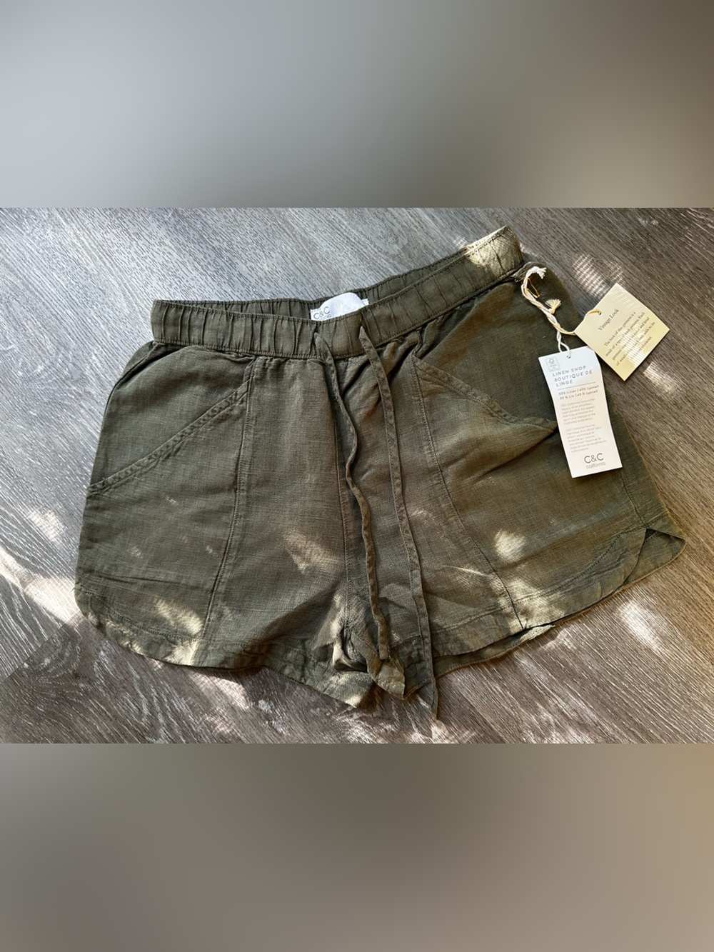 C&C California Olive Drawstring Linen-Blend Shorts